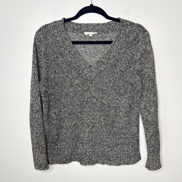 Eileen Fisher Size XS 100% Linen V-Neck Long Sleeve Sweater Black Marled Minimal - Picture 1 of 9